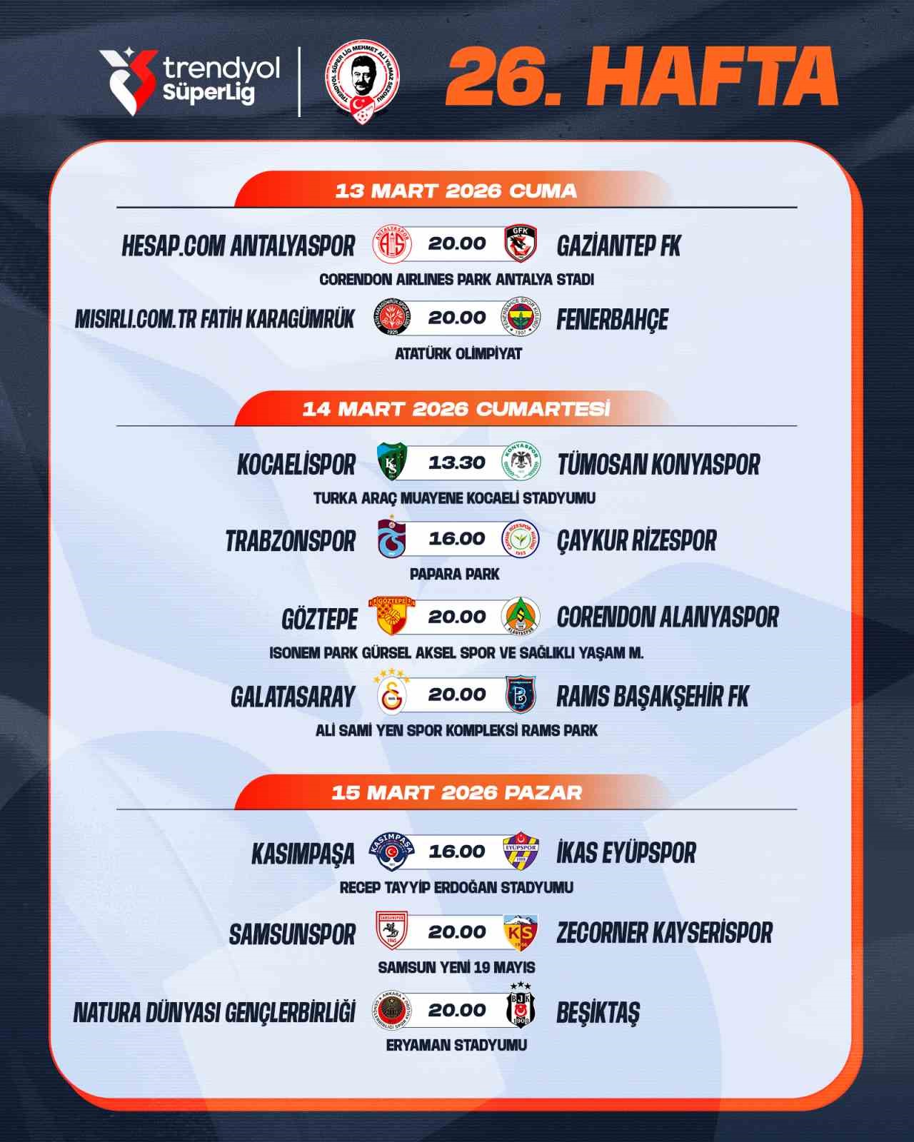 Trendyol Süper Lig’de 26-27. hafta programları açıklandı
