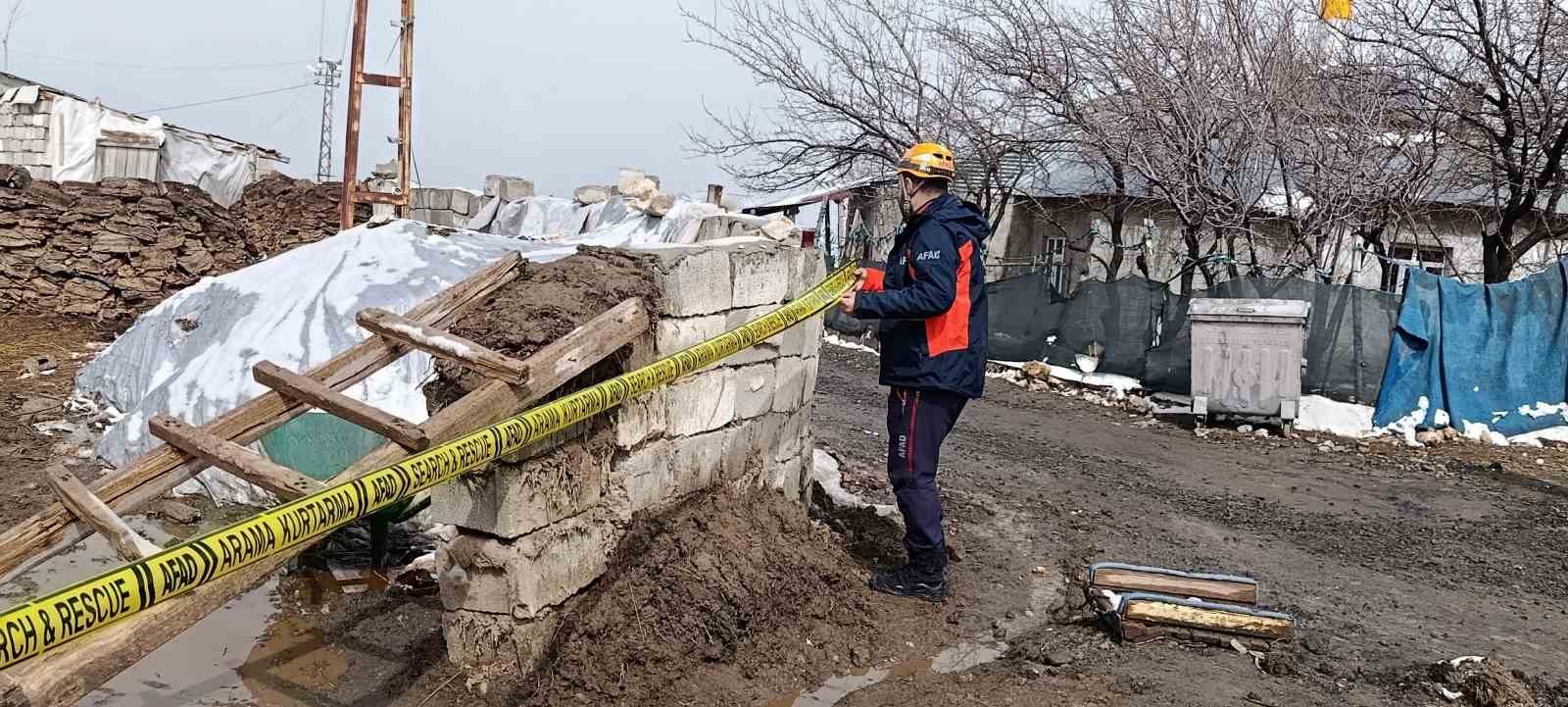 Van’daki depremde bir ahırın duvarı çöktü
