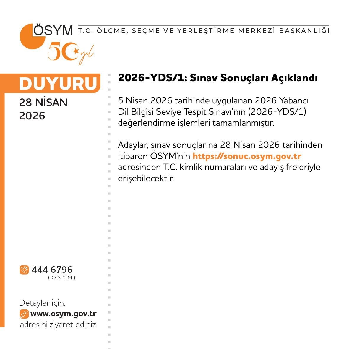 YDS sonuçları açıklandı
