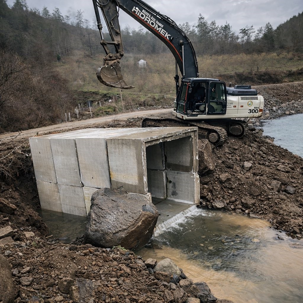 Yedigöller grup yolunda kutu menfezler yerleştiriliyor
