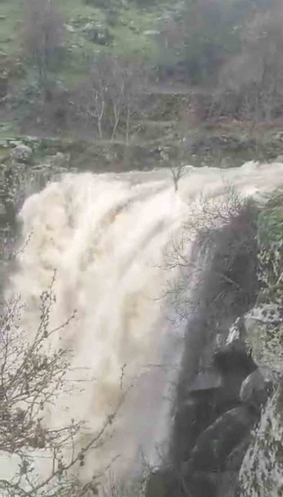 Yoğun yağışlar, Şeyhandede Şelalesinin debisini arttırdı
