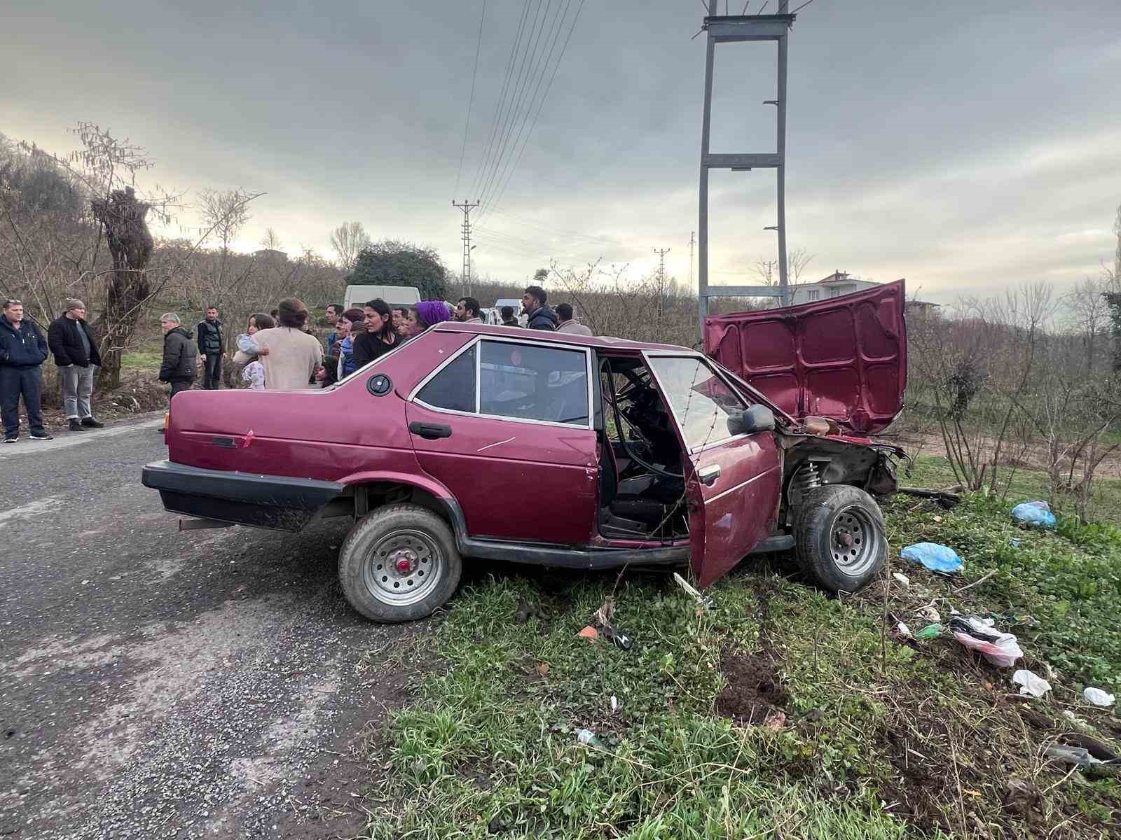 Yoldan çıkan otomobil elektrik direğine çarptı: 2 yaralı
