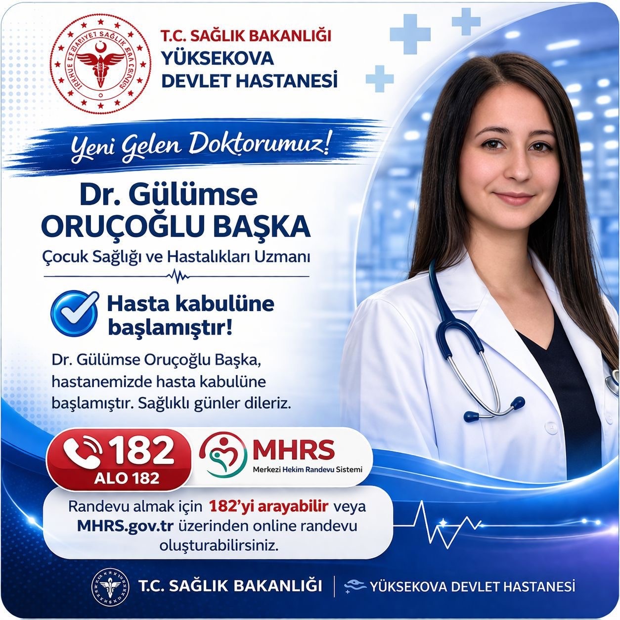 Yüksekova Devlet Hastanesine 10 uzman hekim atandı
