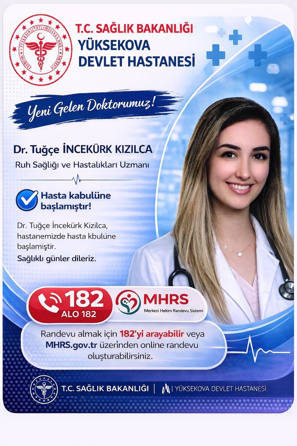 Yüksekova Devlet Hastanesine 10 uzman hekim atandı
