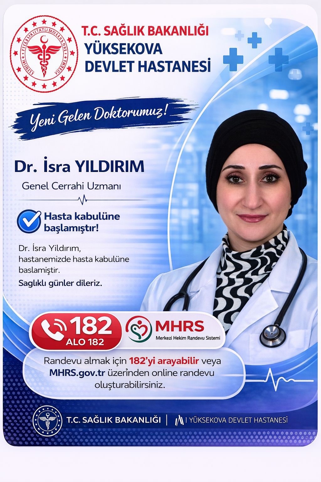 Yüksekova Devlet Hastanesine 10 uzman hekim atandı
