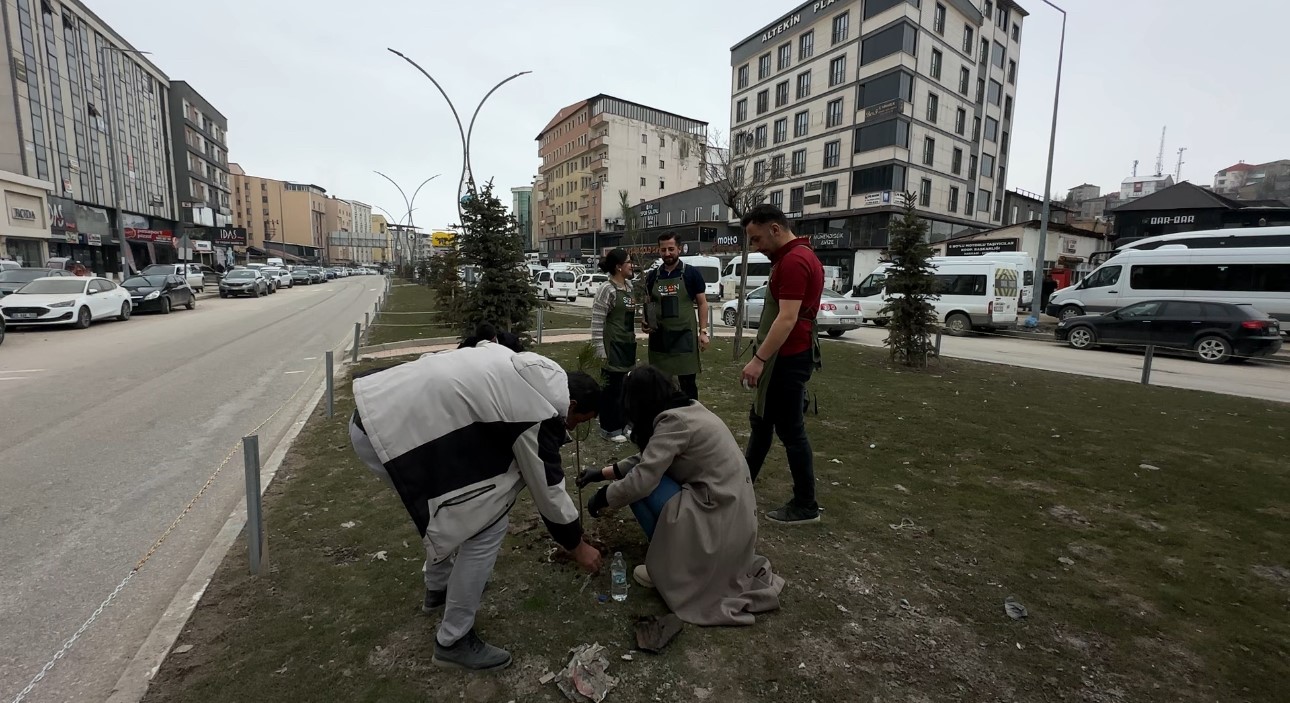 Yüksekovalı girişimci kadın çevreye dikkat çekmek için fidan dikti
