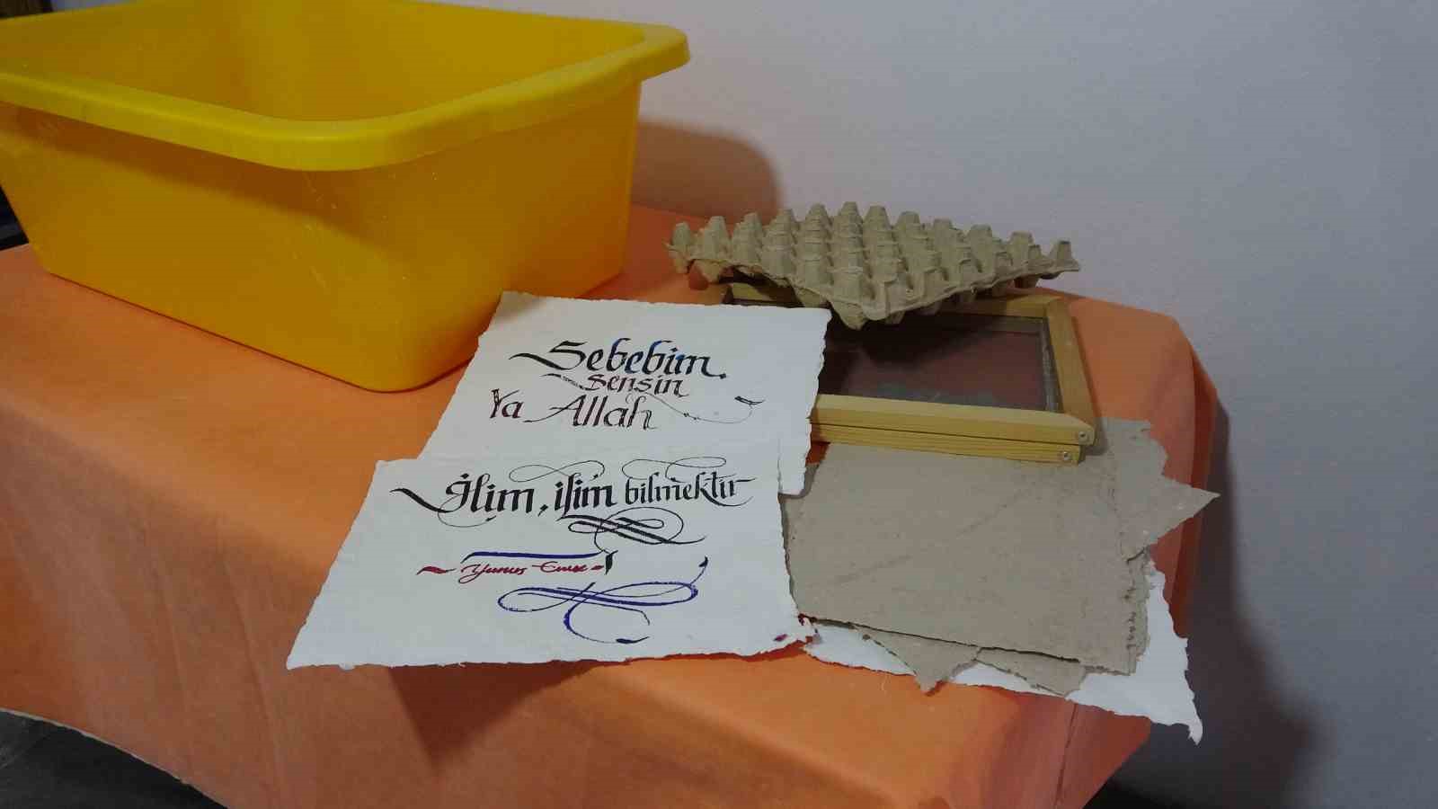 Yumurta kolilerinden el yapımı kağıt üretiyorlar
