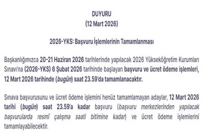 2026-YKS başvuru işlemleri bugün sona eriyor
