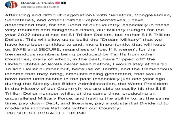 ABD Başkanı Trump: "2027 savunma bütçemizin 1 buçuk trilyon dolar olması gerektiğine karar verdim"
