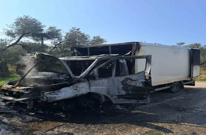 Ayvacık’ta kamyonet yangını
