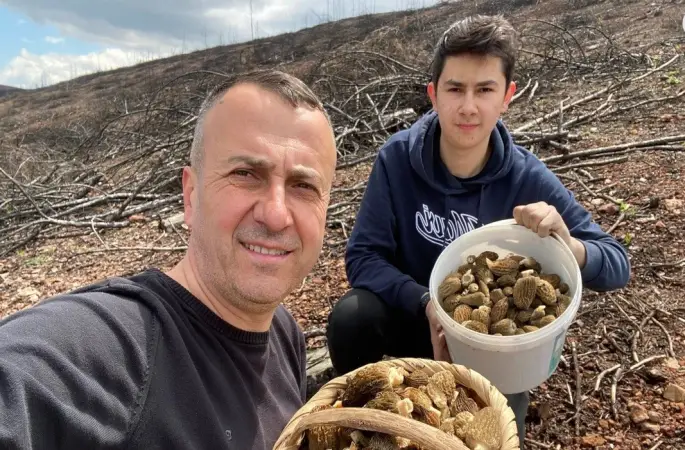 Baba ve oğlunun yüzünü güldüren mantar avı
