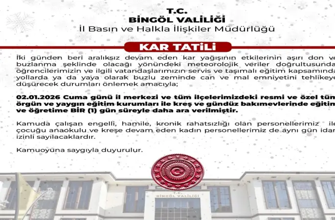 Bingöl’de eğiteme 1 gün ara verildi
