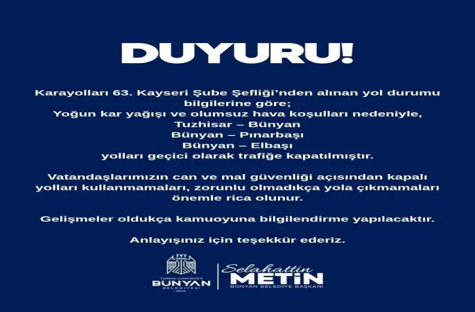 Bünyan’da ulaşıma kar engeli
