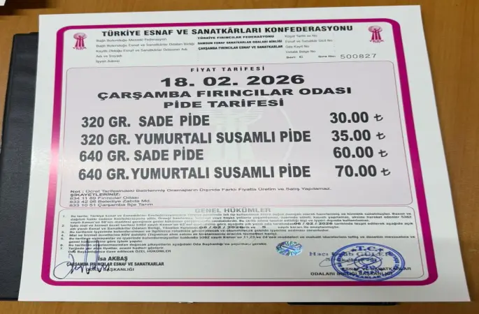 Çarşamba’da pide fiyatları belli oldu
