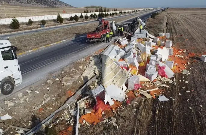 Devrilen tırda 27 ton havuç ziyan oldu
