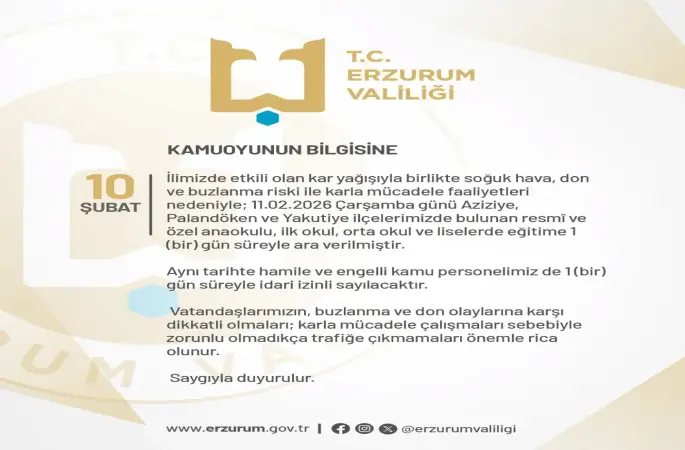Erzurum’da eğitime bir gün ara verildi
