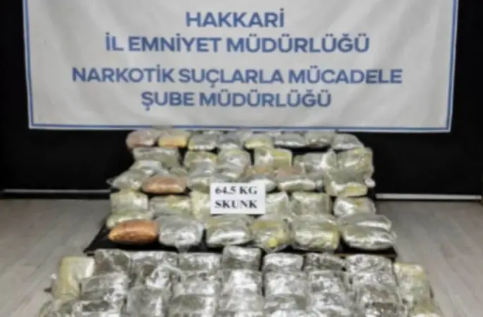 Hakkari’de 64,5 kilogram skunk ele geçirildi
