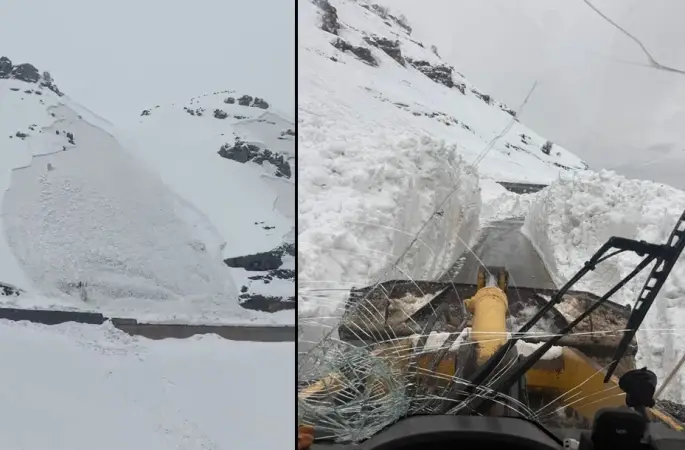 Hakkari’de düşen çığ görüntülendi
