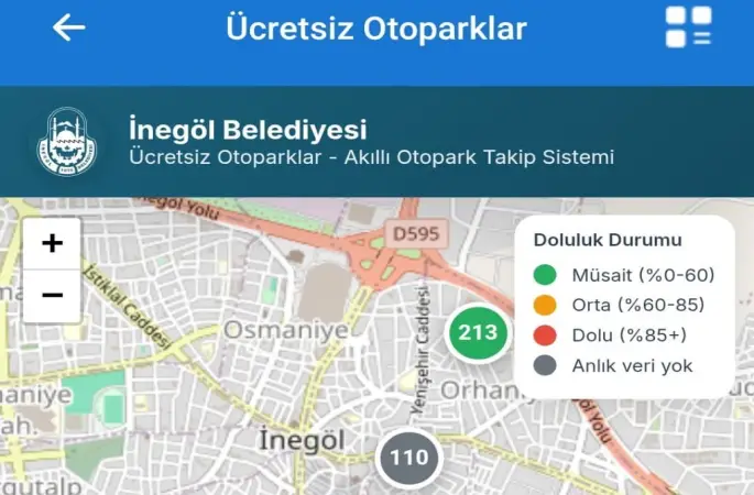 İnegöl’de ücretsiz otoparkların anlık doluluk oranı artık cebinizde
