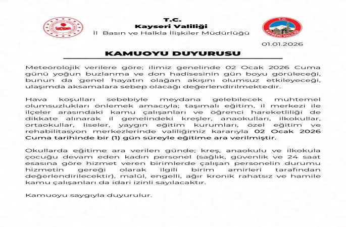 Kayseri’de eğitime kar engeli

