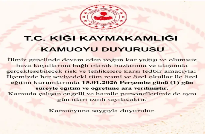 Kiğı ilçesinde eğitime 1 gün ara verildi
