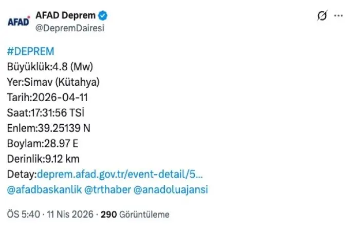 Kütahya merkezli deprem Bursa’da da hissedildi
