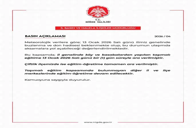 Niğde’de buzlanma nedeniyle taşımalı eğitime 1 gün ara verildi
