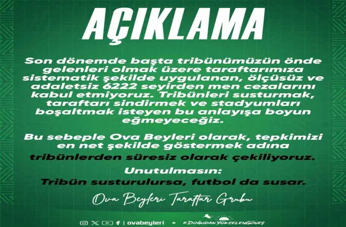 Ova Beyleri tribünlerden süresiz çekildiğini açıkladı
