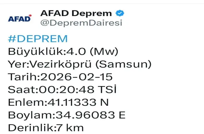 Samsun Vezirköprü’de gece yarısı korkutan deprem
