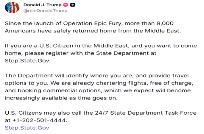 Trump: "9 bini aşkın Amerikalı Orta Doğu’dan tahliye edildi"
