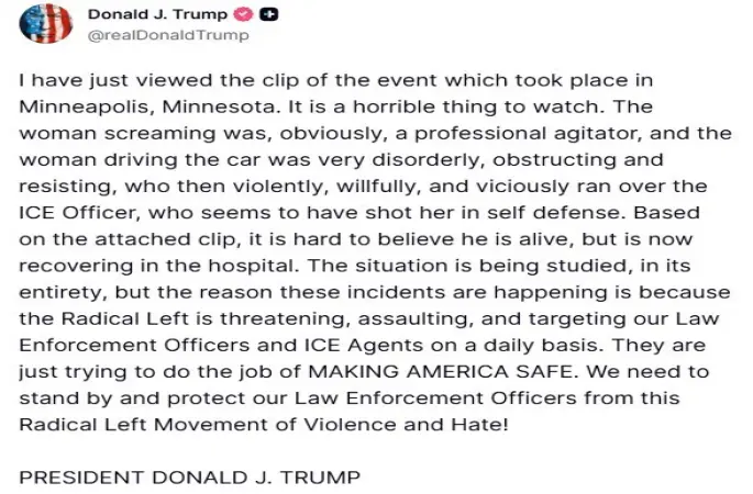 Trump’tan Göçmenlik ve Gümrük Muhafaza Dairesi ajanlarının bir kadını vurarak öldürmesi ile ilgili açıklama
